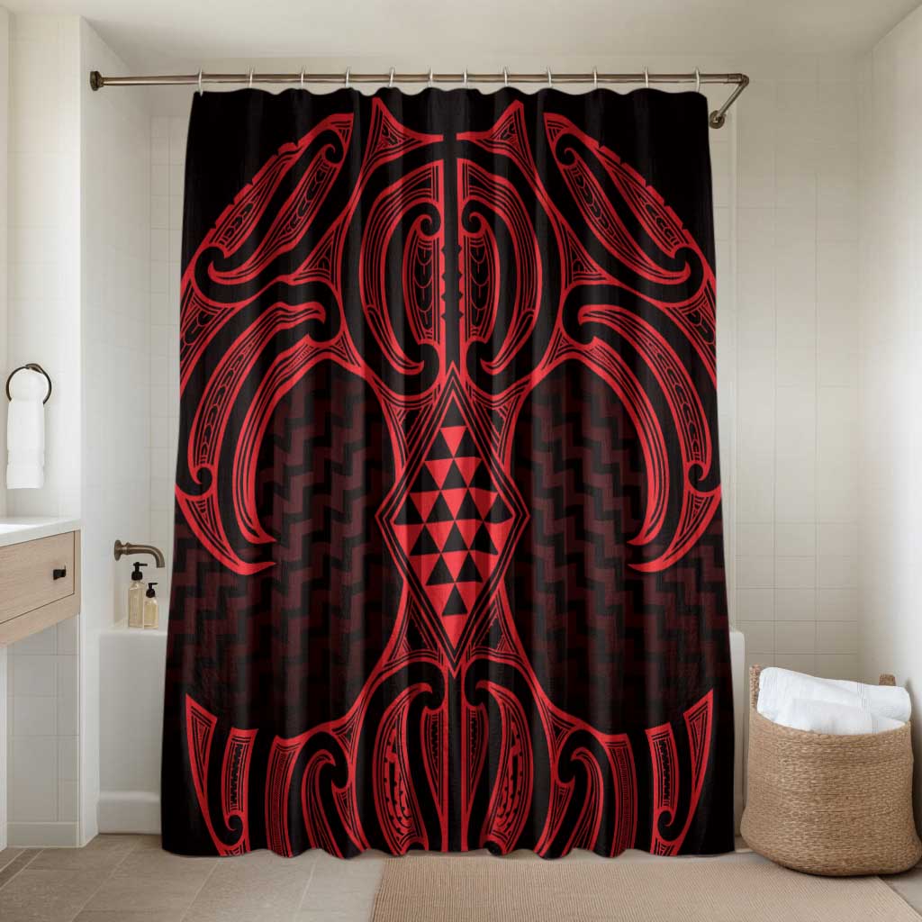 Whero Maori Ta Moko Poutama Art Bathroom Set LT9 Shower Curtain Only Red - Polynesian Pride