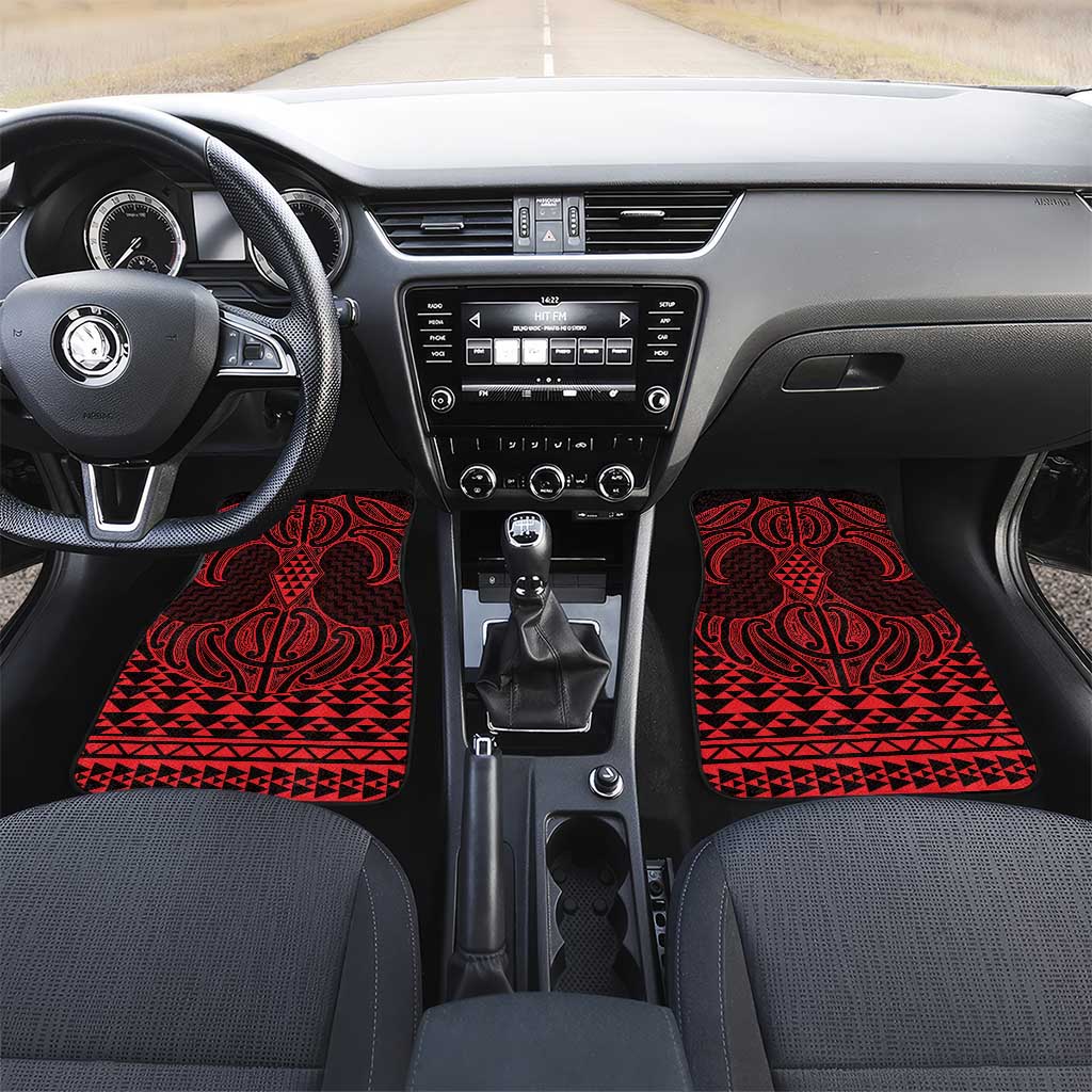 Whero Maori Ta Moko Poutama Art Car Mats LT9 Set 2pcs - Front Red - Polynesian Pride