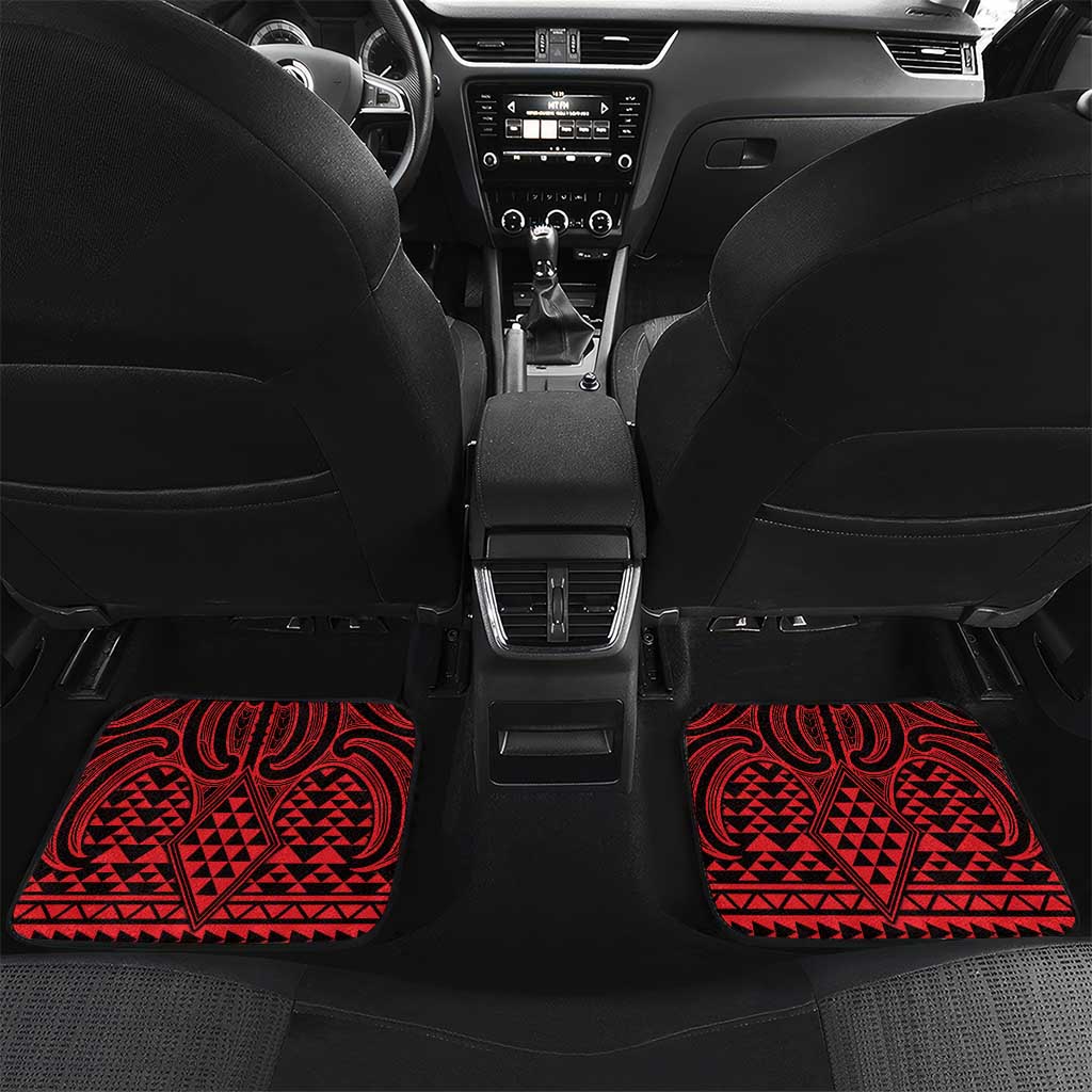 Whero Maori Ta Moko Poutama Art Car Mats LT9 Set 2pcs - Back Red - Polynesian Pride