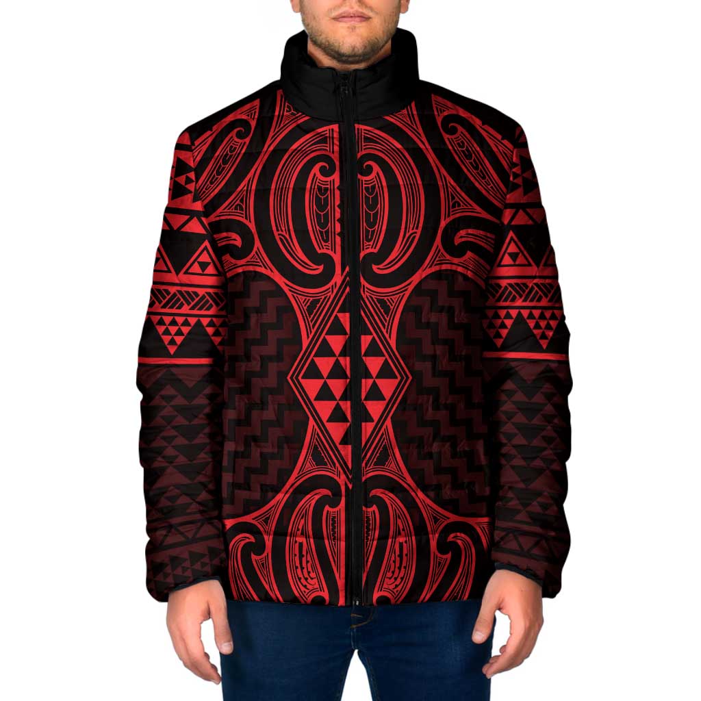 Whero Maori Ta Moko Poutama Art Padded Jacket LT9 Men Red - Polynesian Pride