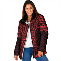 Whero Maori Ta Moko Poutama Art Padded Jacket LT9 Women Red - Polynesian Pride