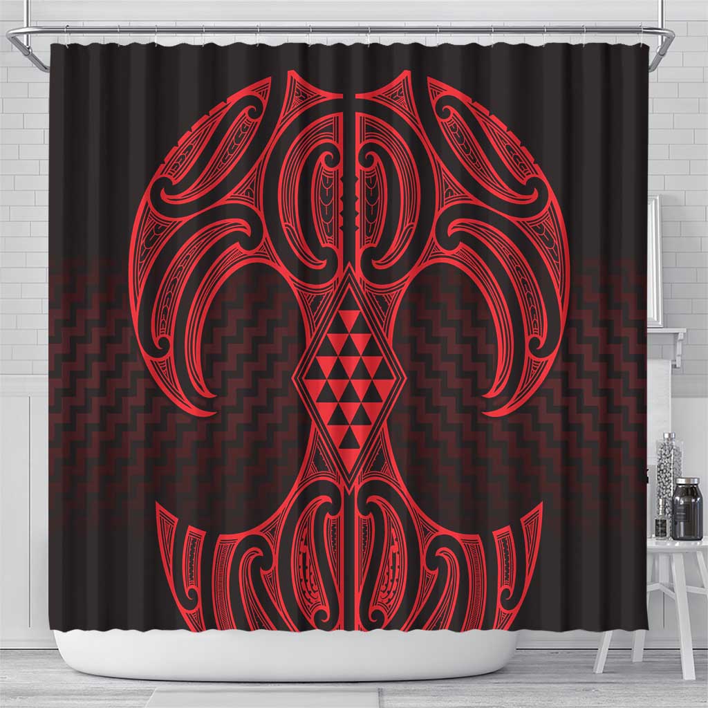 Whero Maori Ta Moko Poutama Art Shower Curtain LT9 - Polynesian Pride