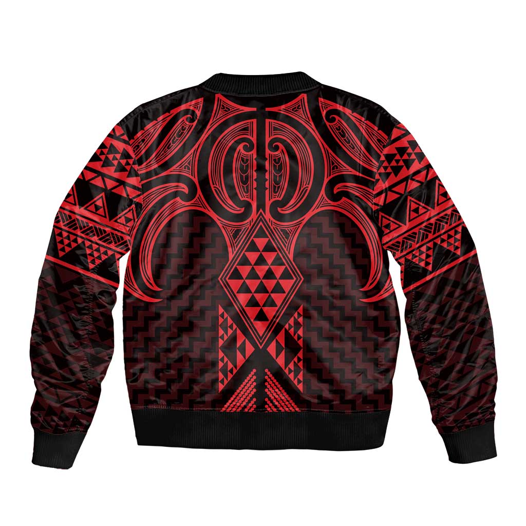 Whero Maori Ta Moko Poutama Art Sleeve Zip Bomber Jacket LT9 - Polynesian Pride