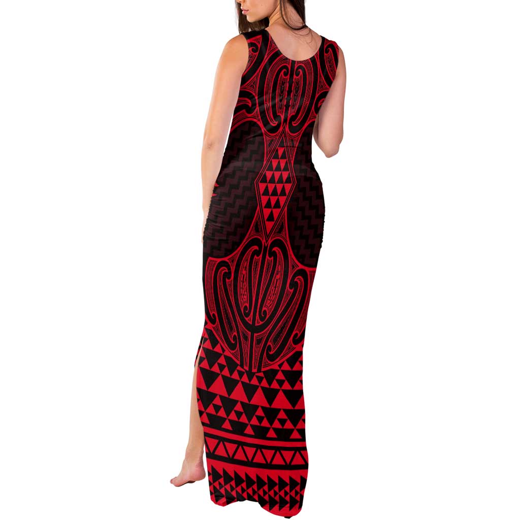 Whero Maori Ta Moko Poutama Art Tank Maxi Dress LT9 - Polynesian Pride