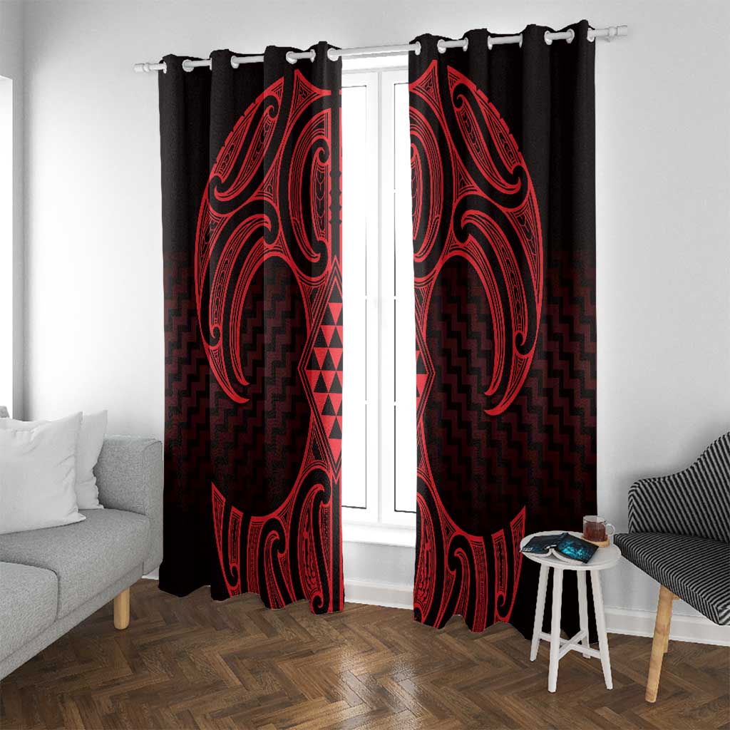 Whero Maori Ta Moko Poutama Art Window Curtain LT9 With Grommets Red - Polynesian Pride