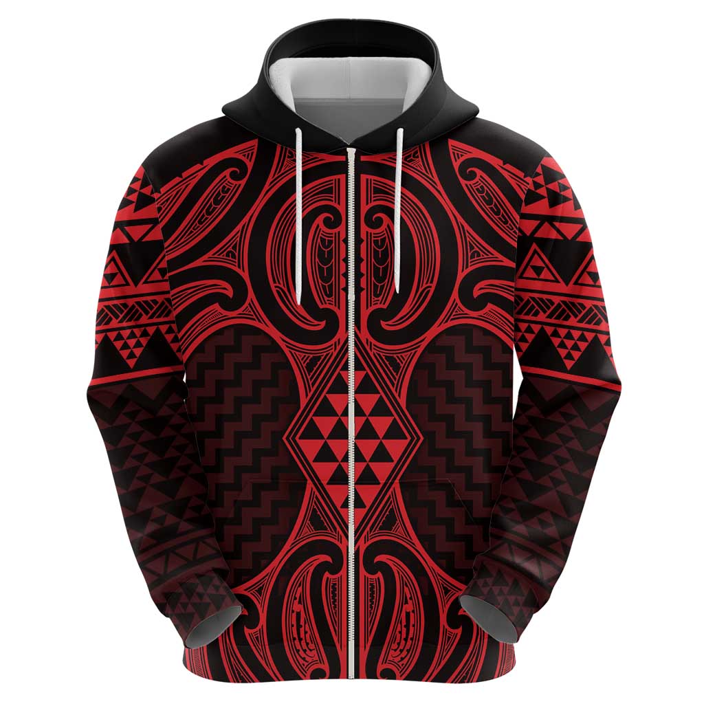Whero Maori Ta Moko Poutama Art Zip Hoodie LT9 - Polynesian Pride
