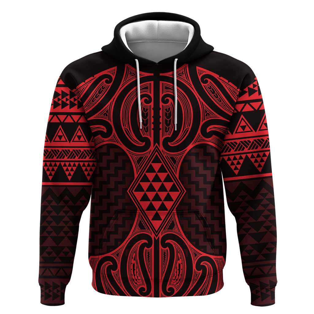 Whero Maori Ta Moko Poutama Art Zip Hoodie LT9 Pullover Hoodie Red - Polynesian Pride