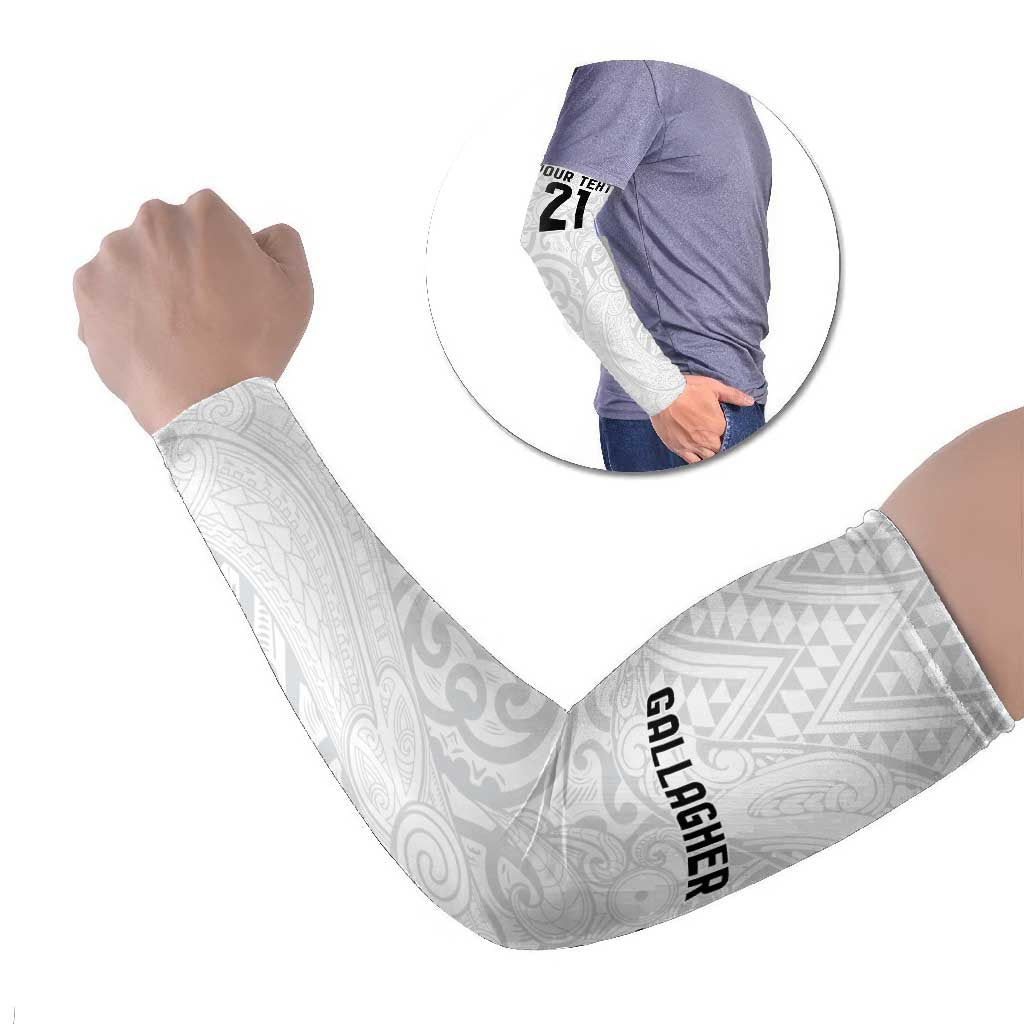 New Zealand Rangatira Custom Arm Sleeves All White Niho Taniwha Maori Tribal LT9 Set of 2 White - Polynesian Pride