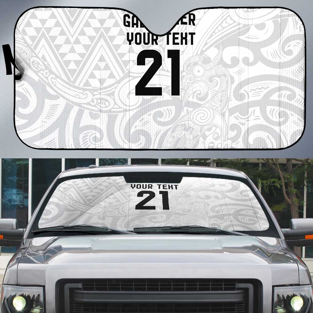 New Zealand Rangatira Custom Auto Sun Shade All White Niho Taniwha Maori Tribal LT9 White - Polynesian Pride