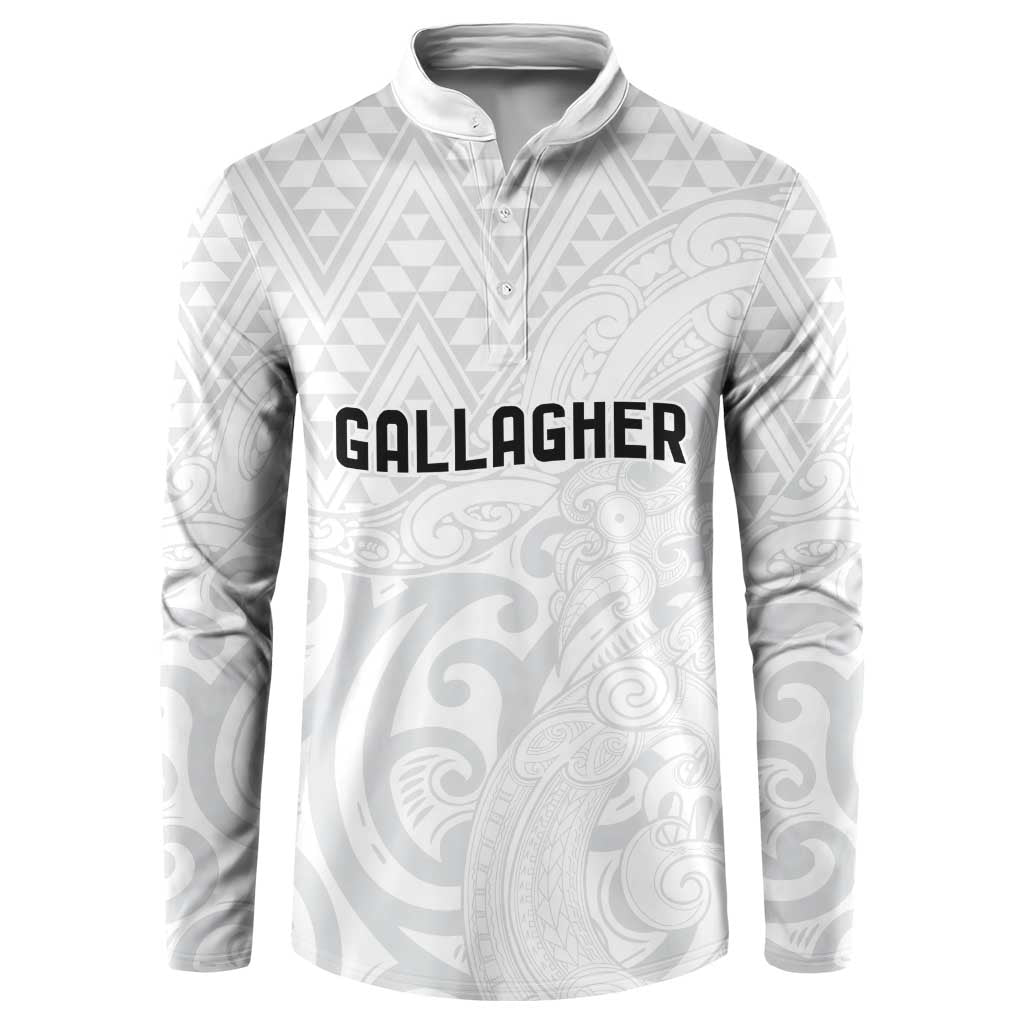 New Zealand Rangatira Custom Button Sweatshirt All White Niho Taniwha Maori Tribal LT9 White - Polynesian Pride