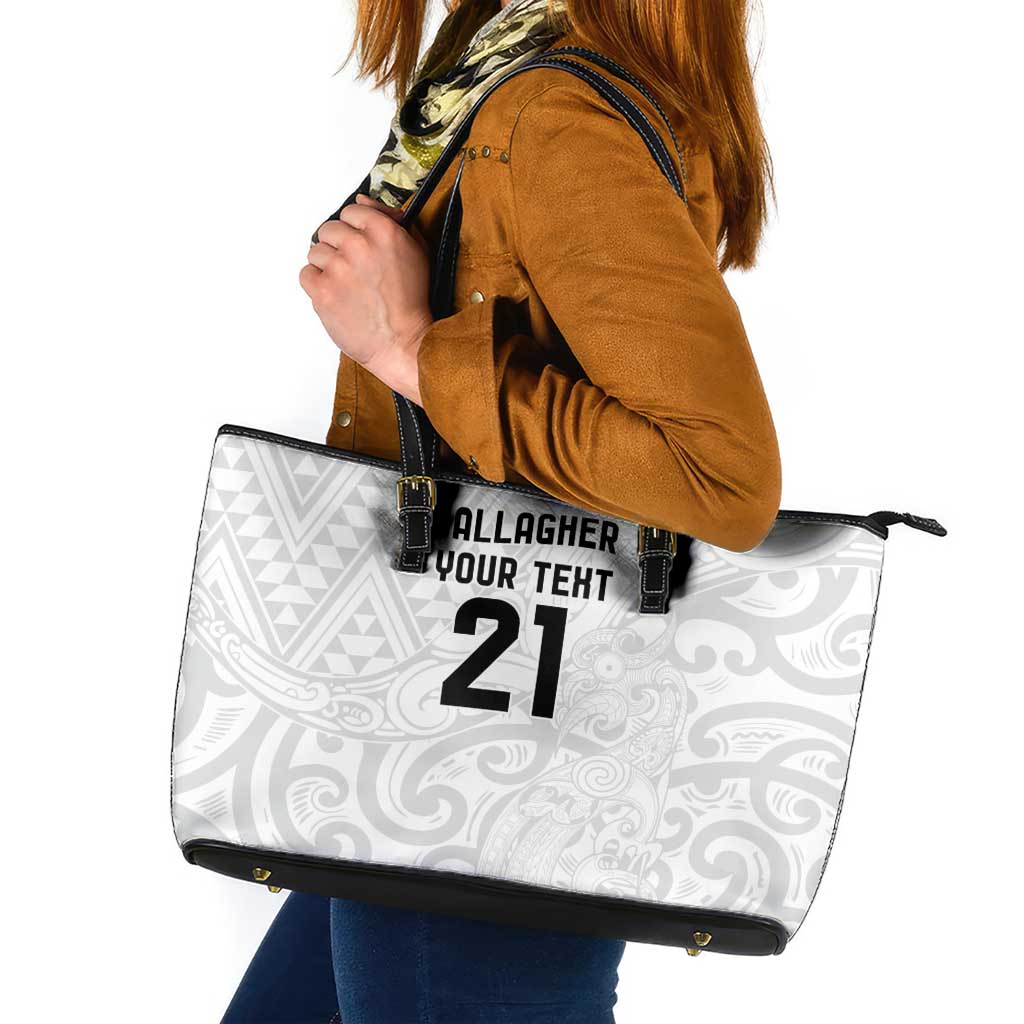 New Zealand Rangatira Custom Leather Tote Bag All White Niho Taniwha Maori Tribal LT9 White - Polynesian Pride