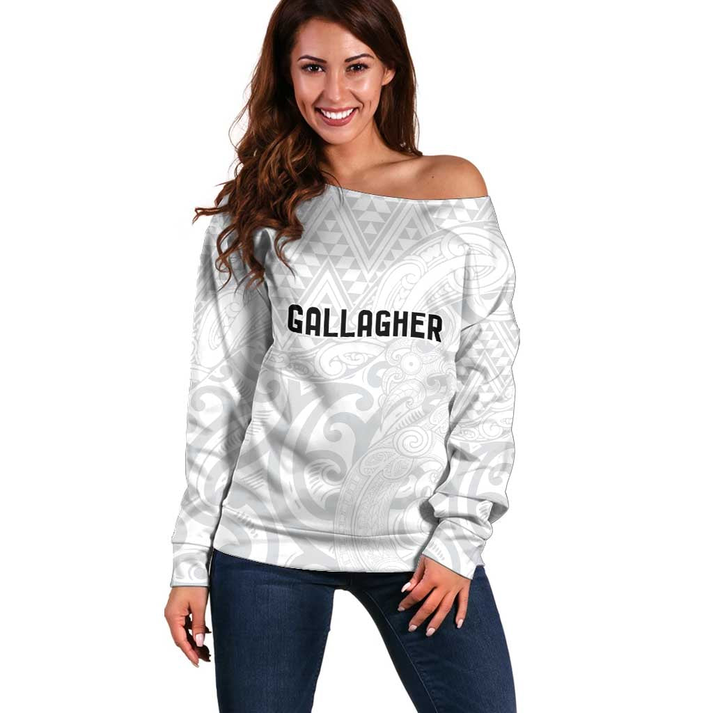 New Zealand Rangatira Custom Off Shoulder Sweater All White Niho Taniwha Maori Tribal LT9 Women White - Polynesian Pride