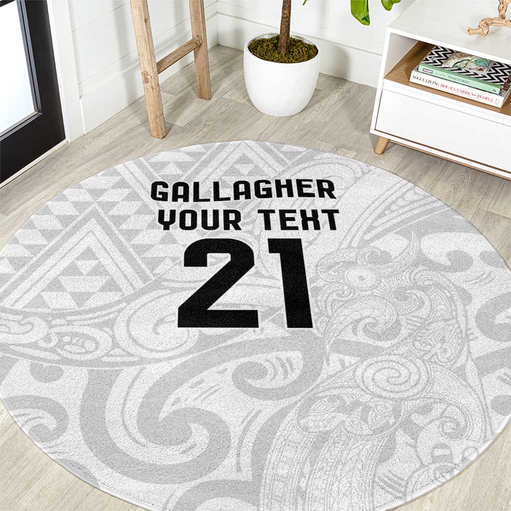 New Zealand Rangatira Custom Round Carpet All White Niho Taniwha Maori Tribal LT9 White - Polynesian Pride