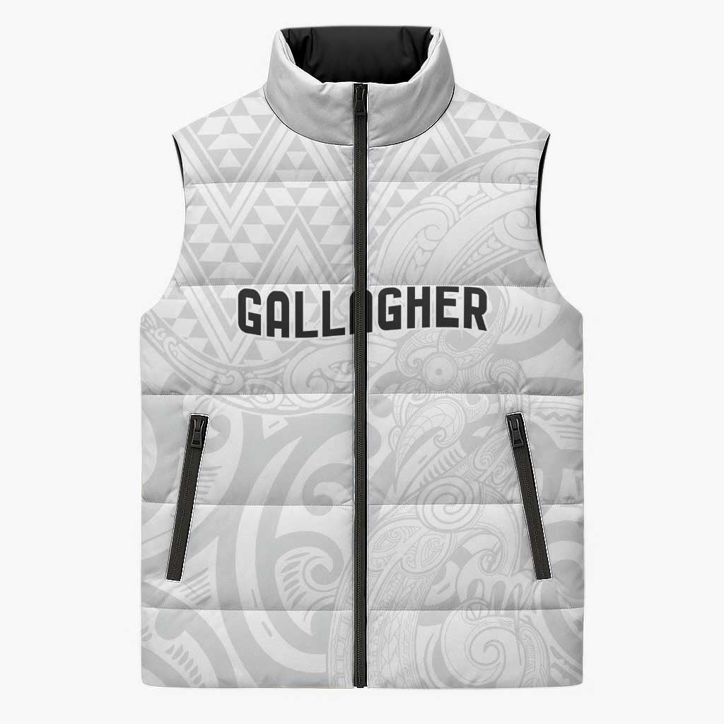 New Zealand Rangatira Custom Sleeveless Puffer Jacket All White Niho Taniwha Maori Tribal LT9 Unisex White - Polynesian Pride