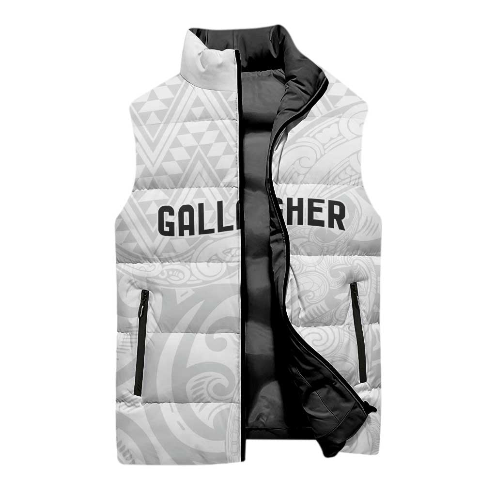 New Zealand Rangatira Custom Sleeveless Puffer Jacket All White Niho Taniwha Maori Tribal LT9 - Polynesian Pride