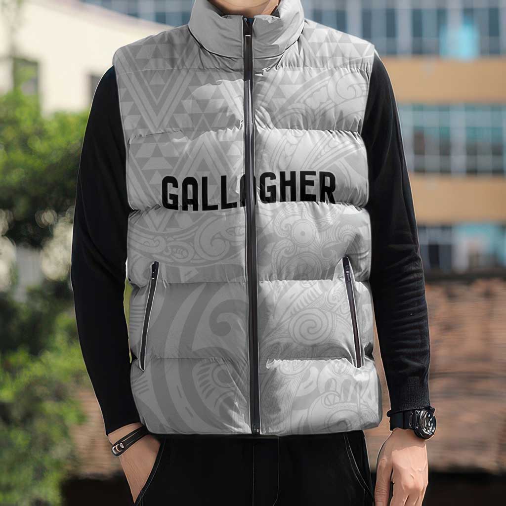 New Zealand Rangatira Custom Sleeveless Puffer Jacket All White Niho Taniwha Maori Tribal LT9 - Polynesian Pride