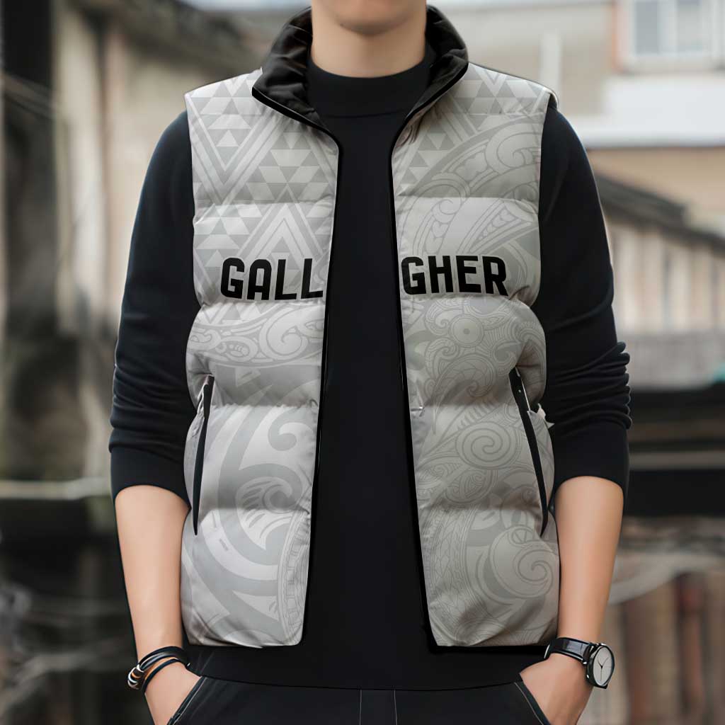 New Zealand Rangatira Custom Sleeveless Puffer Jacket All White Niho Taniwha Maori Tribal LT9 - Polynesian Pride