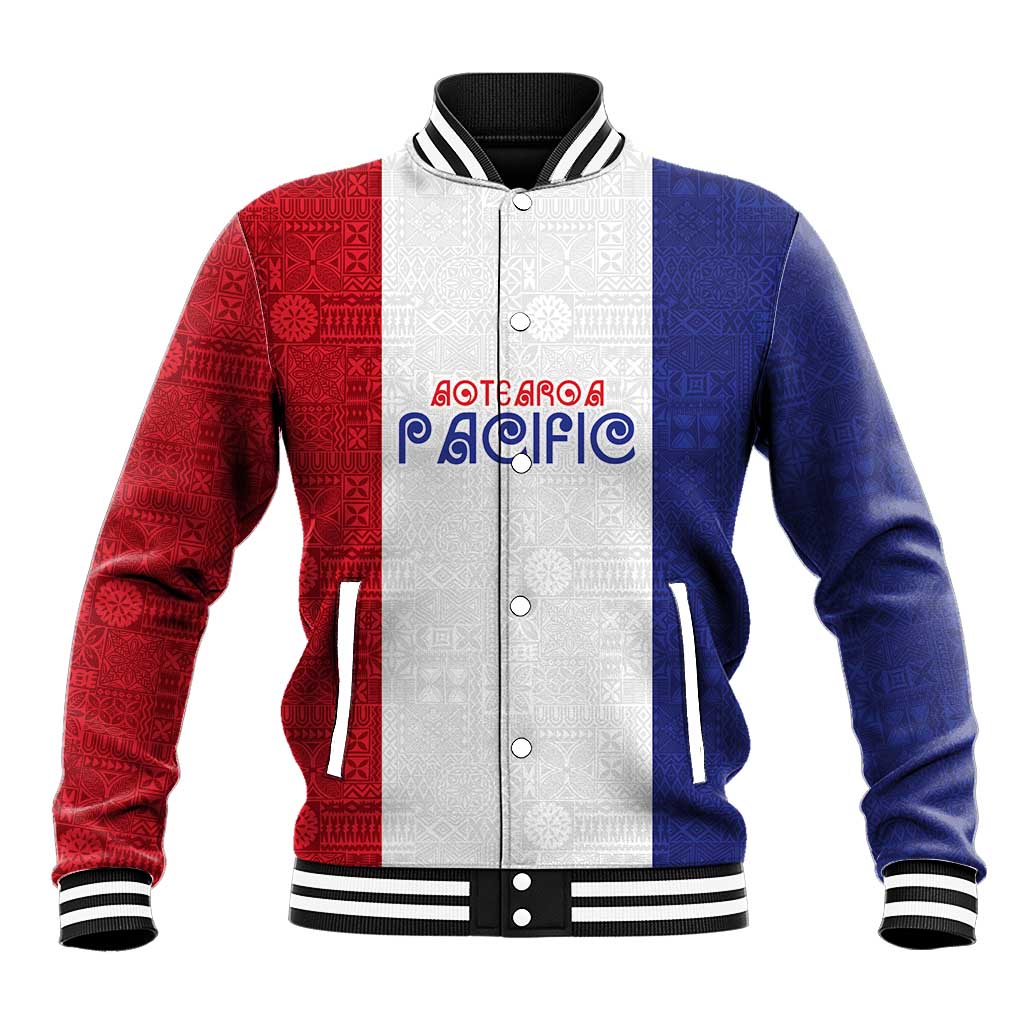 New Zealand Rugby Pacific Personalised Baseball Jacket Maori Style Tribal Tapa Pattern LT9 Unisex White - Polynesian Pride