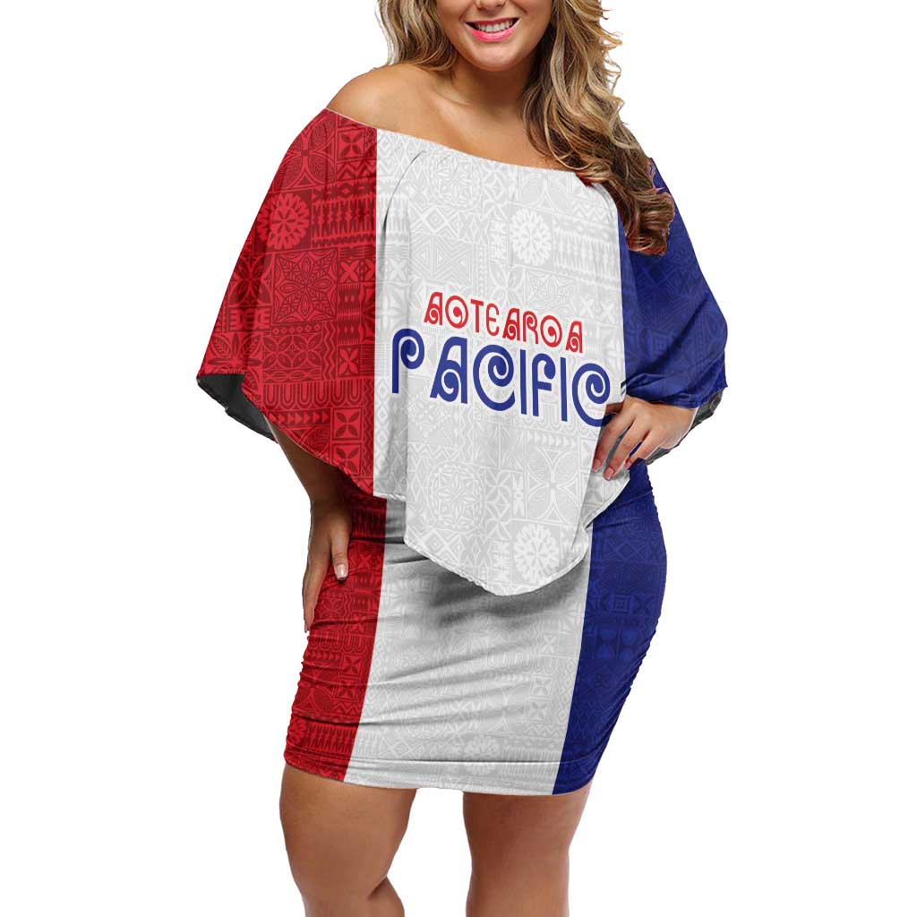 New Zealand Rugby Pacific Personalised Off Shoulder Short Dress Maori Style Tribal Tapa Pattern LT9 Women White - Polynesian Pride