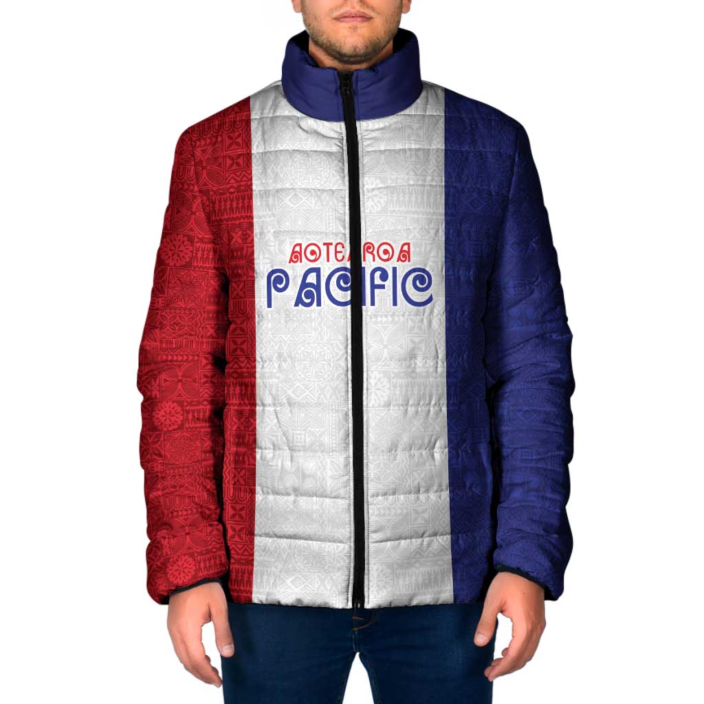 New Zealand Rugby Pacific Personalised Padded Jacket Maori Style Tribal Tapa Pattern LT9 Men White - Polynesian Pride