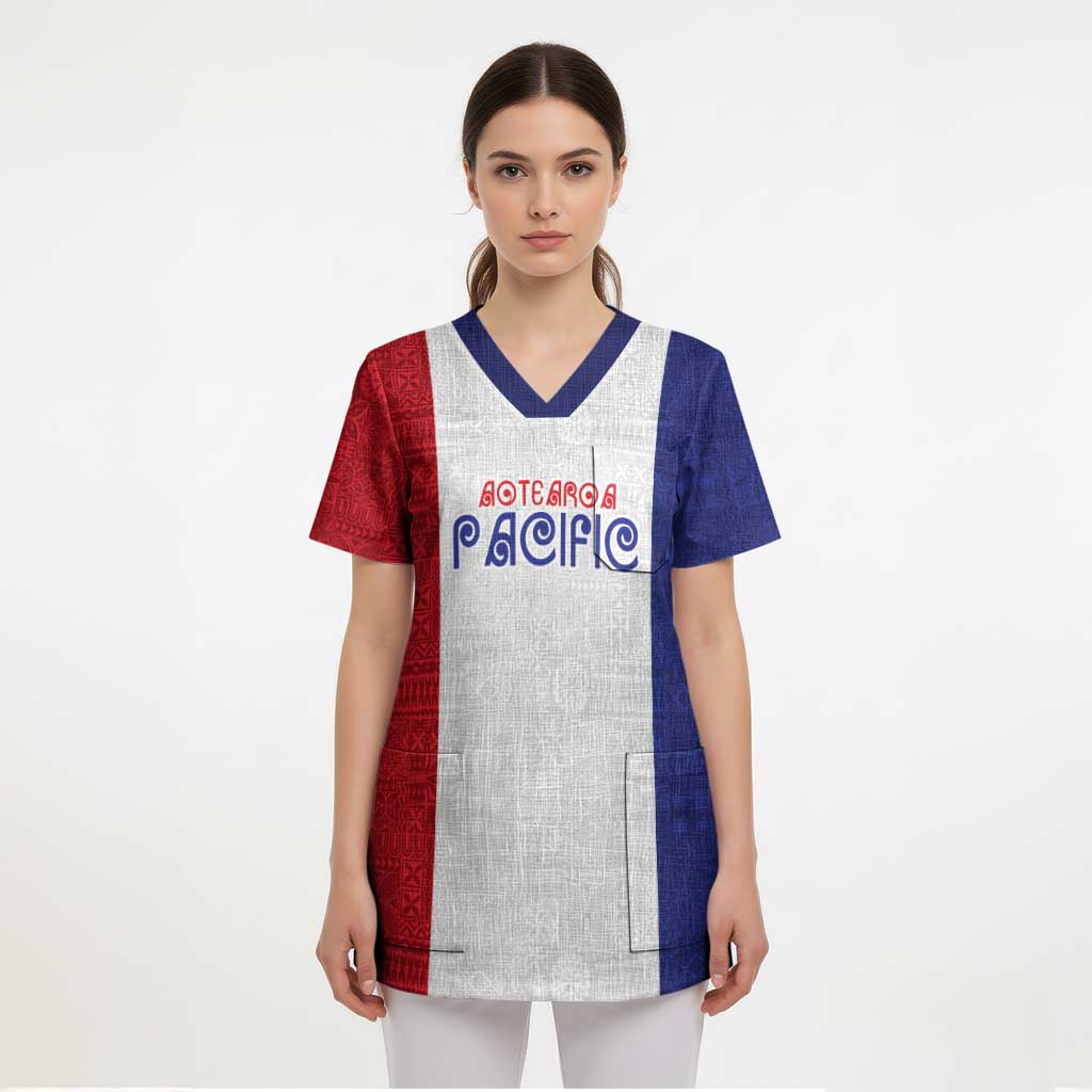 New Zealand Rugby Pacific Personalised Scrub Top Maori Style Tribal Tapa Pattern LT9 - Polynesian Pride