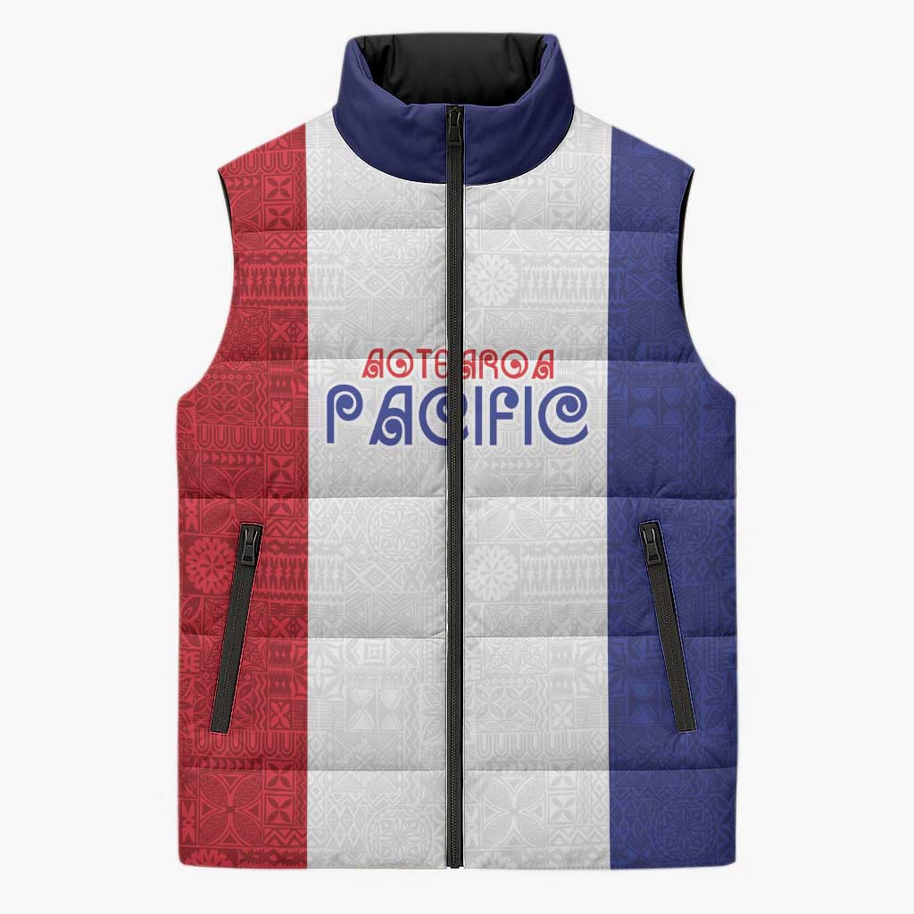 New Zealand Rugby Pacific Personalised Sleeveless Puffer Jacket Maori Style Tribal Tapa Pattern LT9 Unisex White - Polynesian Pride