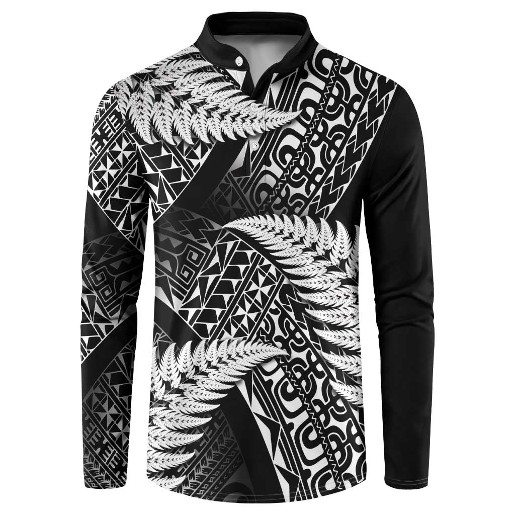 New Zealand Rugby Pacific Personalised Button Sweatshirt All Black Maori Pasifika Fern Pattern LT9 Black - Polynesian Pride