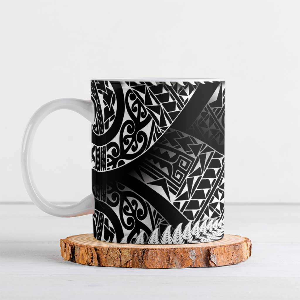 New Zealand Rugby Pacific Personalised Ceramic Mug All Black Maori Pasifika Fern Pattern LT9 Black - Polynesian Pride