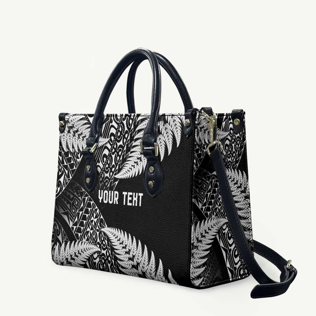 New Zealand Rugby Pacific Personalised Leather Bag All Black Maori Pasifika Fern Pattern LT9 Black - Polynesian Pride