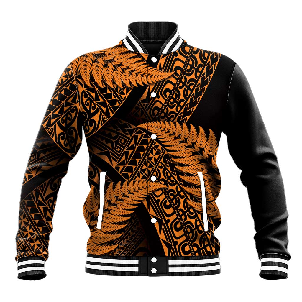 New Zealand Rugby Pacific Personalised Baseball Jacket All Gold Maori Pasifika Fern Pattern LT9 Unisex Gold - Polynesian Pride
