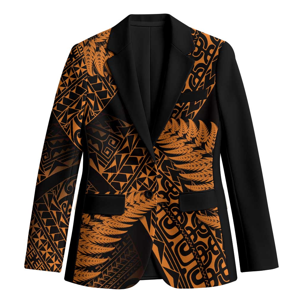 New Zealand Rugby Pacific Personalised Blazer All Gold Maori Pasifika Fern Pattern LT9 Unisex Gold - Polynesian Pride