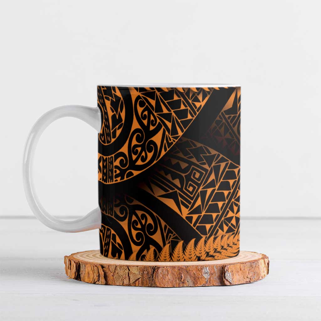 New Zealand Rugby Pacific Personalised Ceramic Mug All Gold Maori Pasifika Fern Pattern LT9 Gold - Polynesian Pride