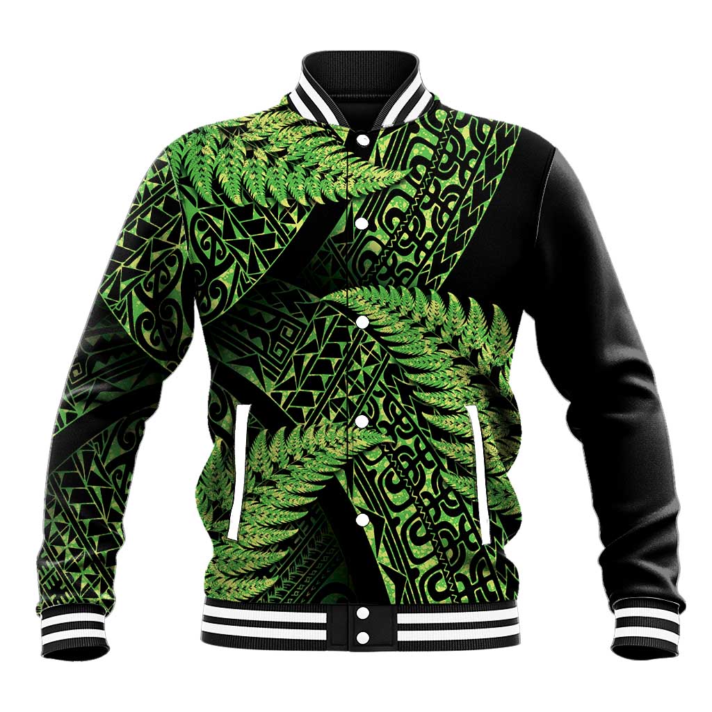 New Zealand Rugby Pacific Personalised Baseball Jacket All Lime Maori Pasifika Fern Pattern LT9 Unisex Lime - Polynesian Pride