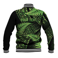 New Zealand Rugby Pacific Personalised Baseball Jacket All Lime Maori Pasifika Fern Pattern LT9 - Polynesian Pride