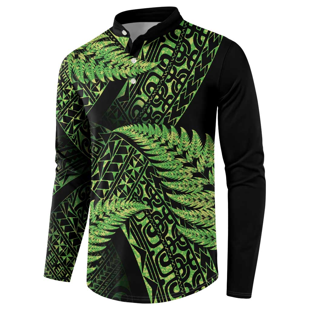 New Zealand Rugby Pacific Personalised Button Sweatshirt All Lime Maori Pasifika Fern Pattern LT9 - Polynesian Pride