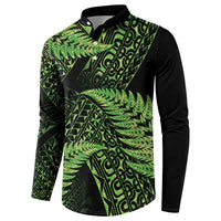 New Zealand Rugby Pacific Personalised Button Sweatshirt All Lime Maori Pasifika Fern Pattern LT9 - Polynesian Pride