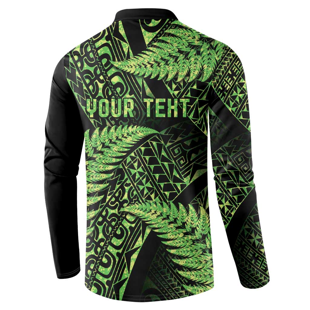 New Zealand Rugby Pacific Personalised Button Sweatshirt All Lime Maori Pasifika Fern Pattern LT9 - Polynesian Pride