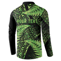 New Zealand Rugby Pacific Personalised Button Sweatshirt All Lime Maori Pasifika Fern Pattern LT9 - Polynesian Pride