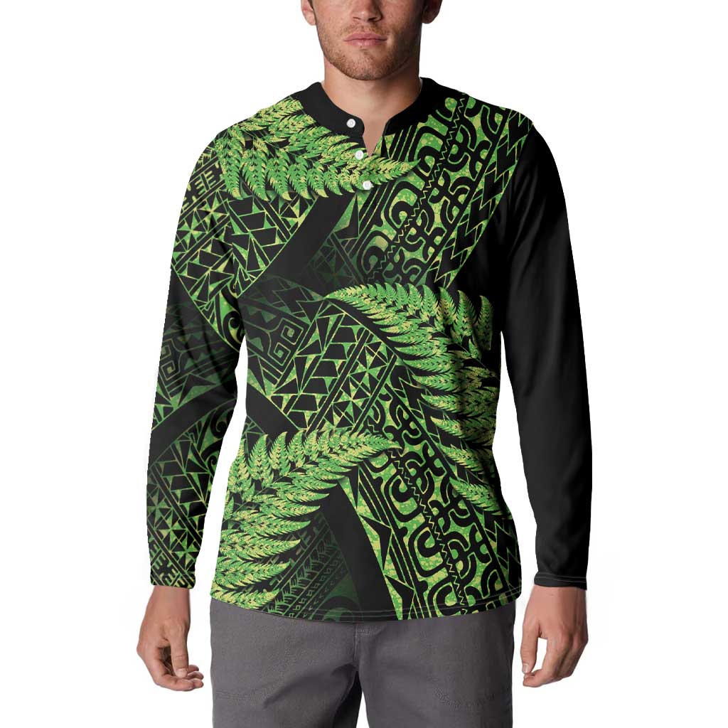 New Zealand Rugby Pacific Personalised Button Sweatshirt All Lime Maori Pasifika Fern Pattern LT9 - Polynesian Pride