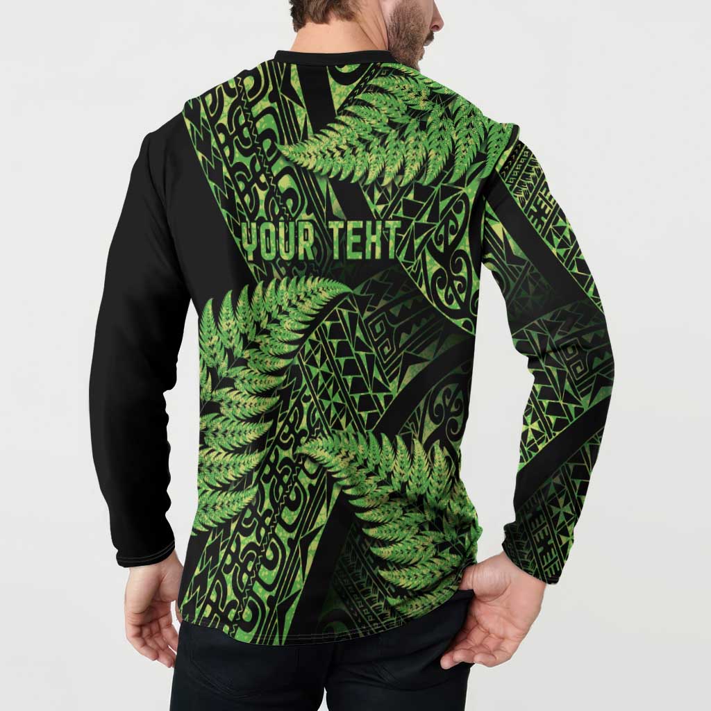 New Zealand Rugby Pacific Personalised Button Sweatshirt All Lime Maori Pasifika Fern Pattern LT9 - Polynesian Pride