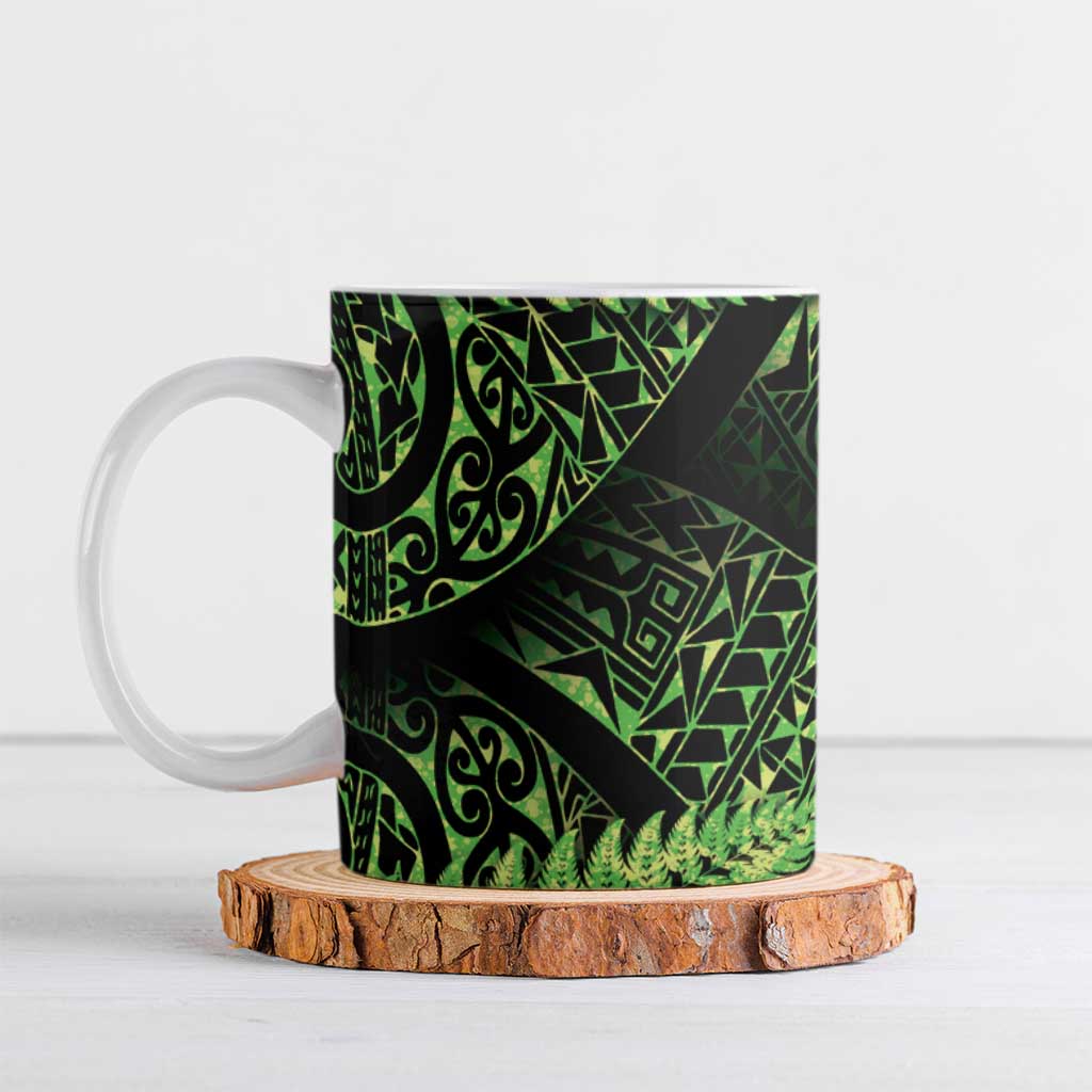 New Zealand Rugby Pacific Personalised Ceramic Mug All Lime Maori Pasifika Fern Pattern LT9 Lime - Polynesian Pride
