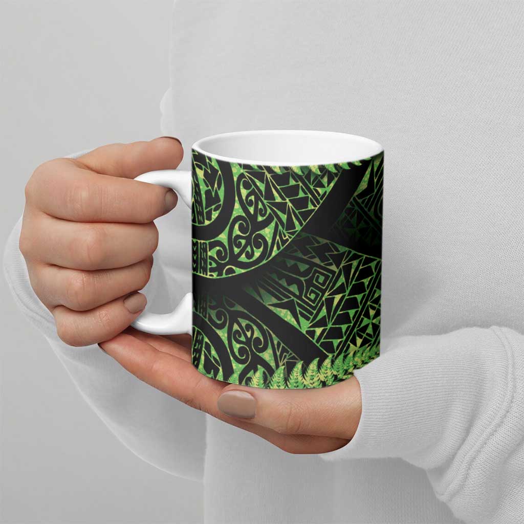 New Zealand Rugby Pacific Personalised Ceramic Mug All Lime Maori Pasifika Fern Pattern LT9 - Polynesian Pride