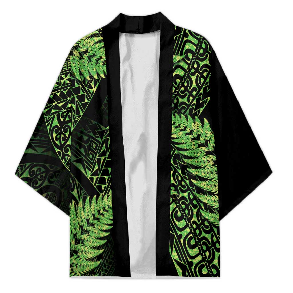 New Zealand Rugby Pacific Personalised Kimono All Lime Maori Pasifika Fern Pattern LT9 Unisex Lime - Polynesian Pride