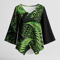 New Zealand Rugby Pacific Personalised Kimono Sleeve Blouse All Lime Maori Pasifika Fern Pattern LT9 Female Lime - Polynesian Pride