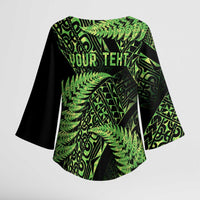 New Zealand Rugby Pacific Personalised Kimono Sleeve Blouse All Lime Maori Pasifika Fern Pattern LT9 - Polynesian Pride