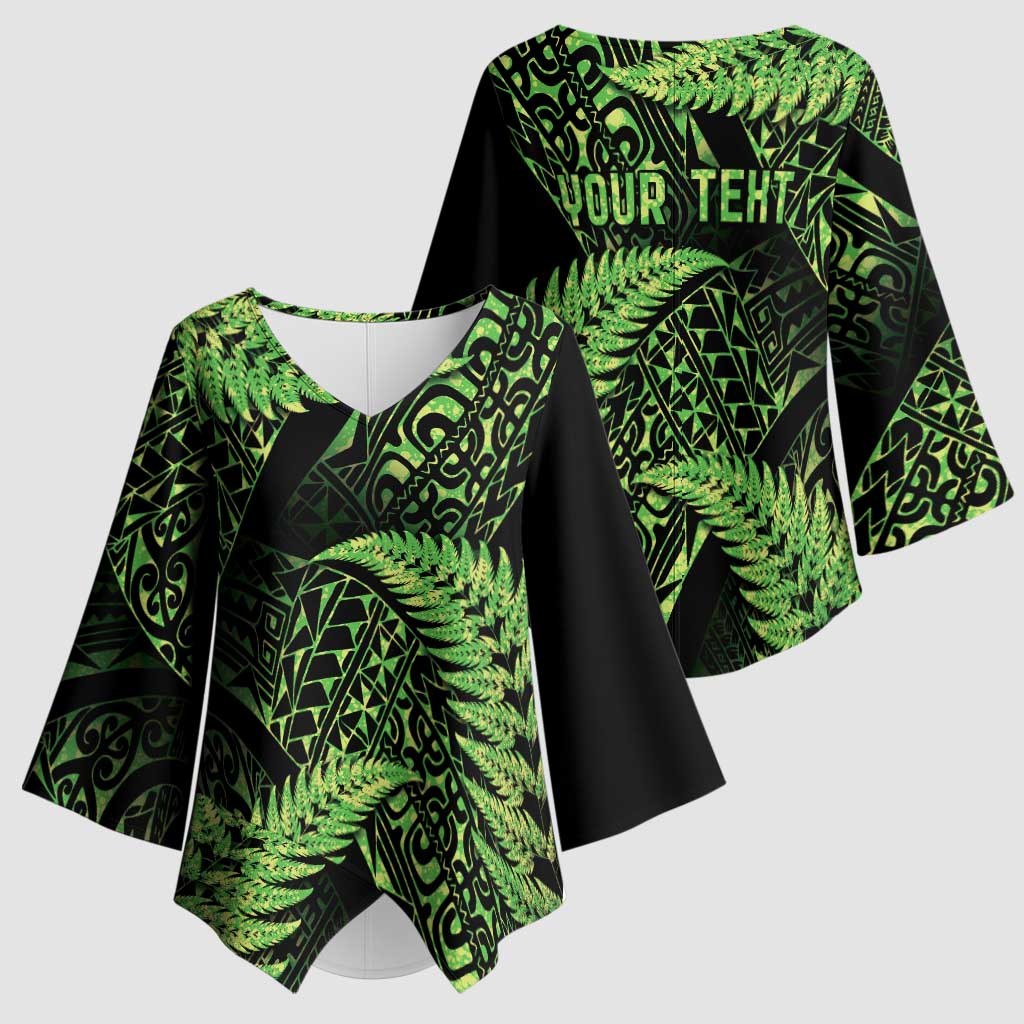 New Zealand Rugby Pacific Personalised Kimono Sleeve Blouse All Lime Maori Pasifika Fern Pattern LT9 - Polynesian Pride
