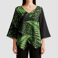 New Zealand Rugby Pacific Personalised Kimono Sleeve Blouse All Lime Maori Pasifika Fern Pattern LT9 - Polynesian Pride