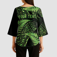 New Zealand Rugby Pacific Personalised Kimono Sleeve Blouse All Lime Maori Pasifika Fern Pattern LT9 - Polynesian Pride