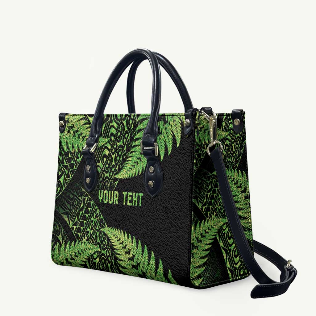New Zealand Rugby Pacific Personalised Leather Bag All Lime Maori Pasifika Fern Pattern LT9 Lime - Polynesian Pride