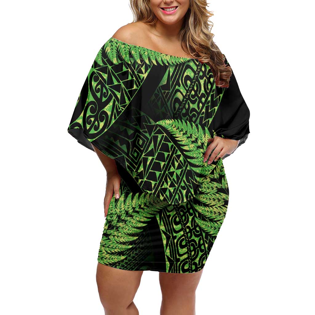New Zealand Rugby Pacific Personalised Off Shoulder Short Dress All Lime Maori Pasifika Fern Pattern LT9 Women Lime - Polynesian Pride